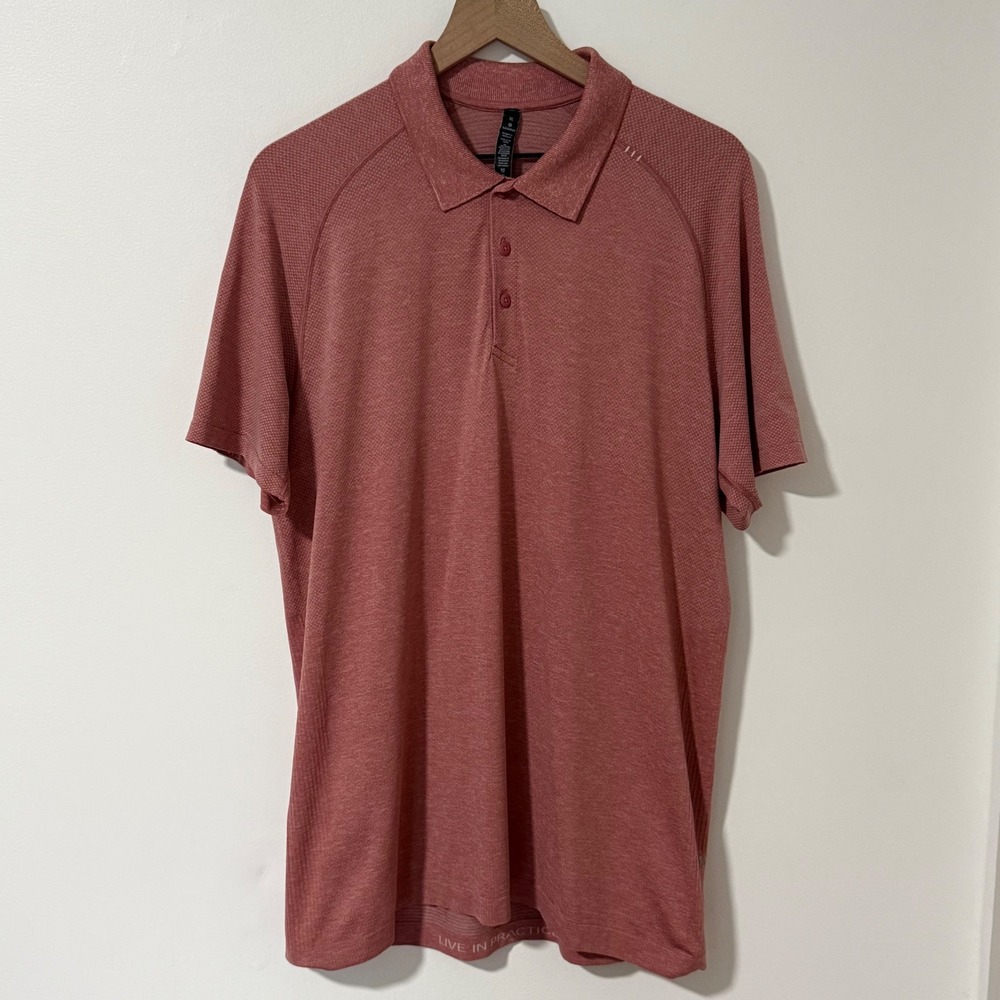 Lululemon Metal Vent Tech Polo Shirt Mens XL Pink Short Sleeve Golf Preppy